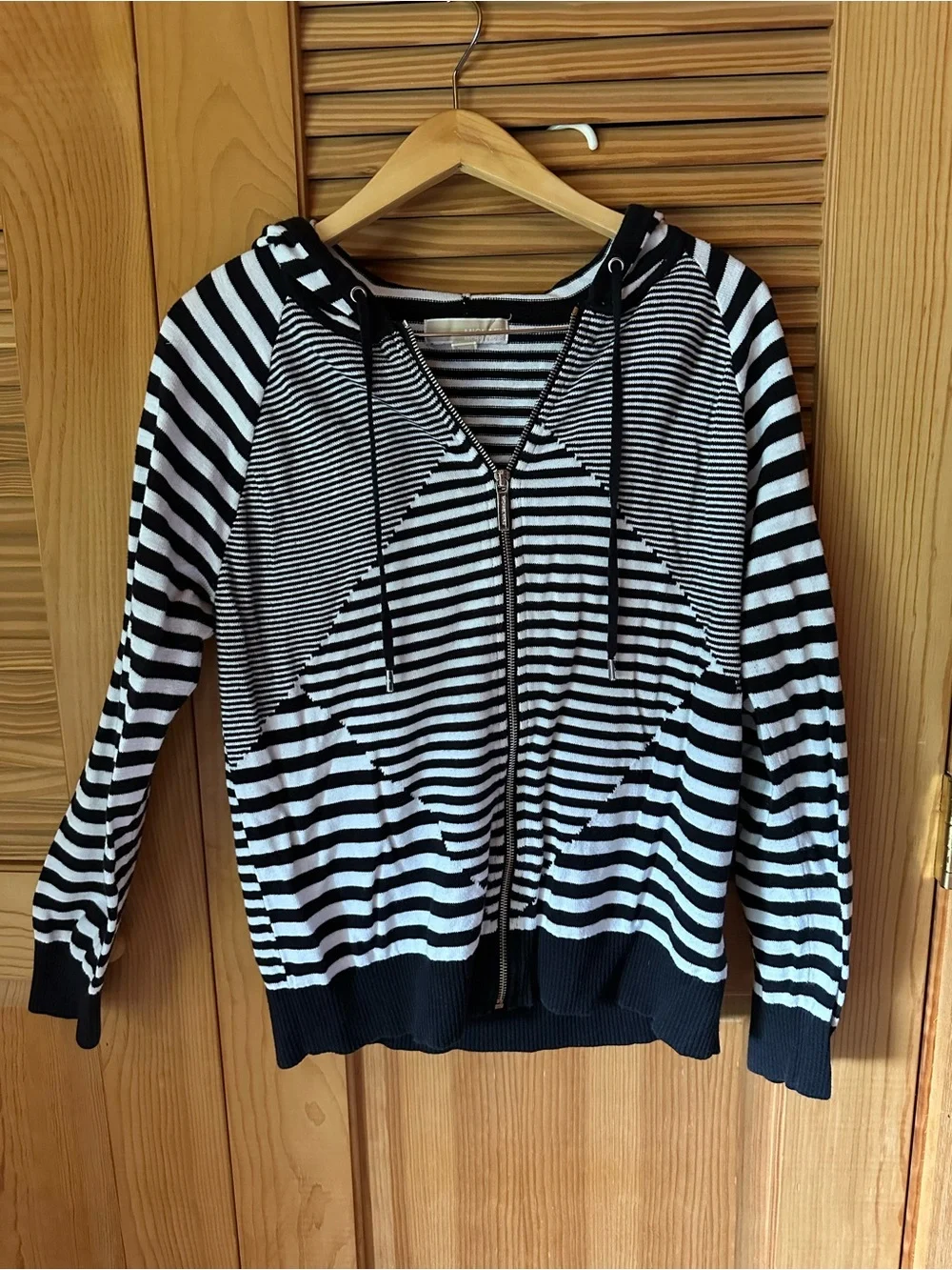Michael Kors Black and White Striped Zip Hoodie